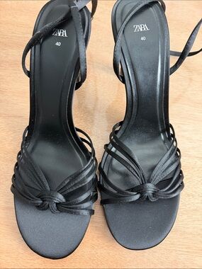 Zara ankle strap Black Knotted Strappy Heeled Sandals